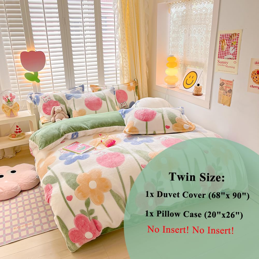 Kawaii Twin Duvet Cover Set â€?Soft Reversible Bedding with Fluffy Comforter Cover