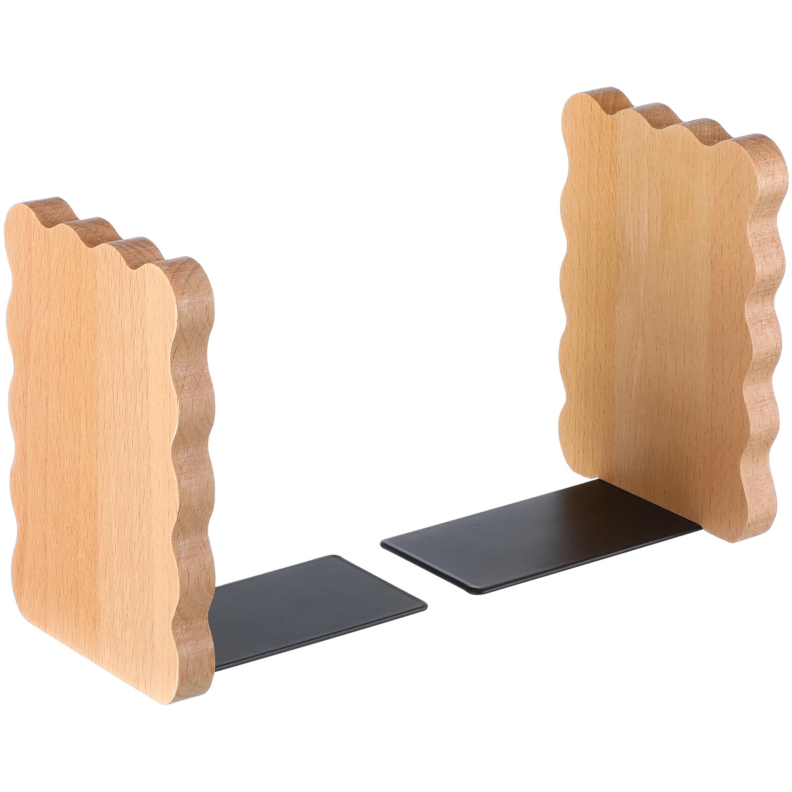 Wood Scalloped Bookends for Shelves, Non Slip Decorative Cute Aesthetic Preppy Heavy Duty Book Ends Organizer Stopper