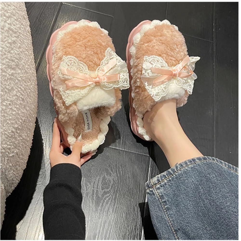 Cute Butterfly Fuzzy Women's Slippers Winter Fluffy Open Toe House Slippers Slip On Plush Bedroom Shoes