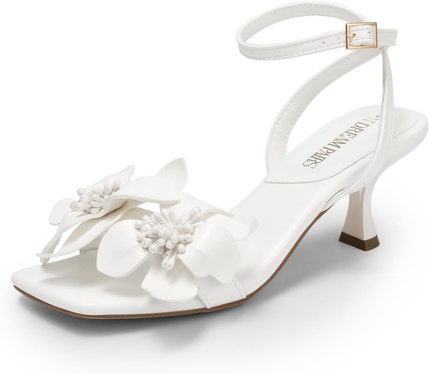 Women's Flower Wedding Heels Cute Square Toe Slingback Low Kitten Heels Sandals with Ankle Strap