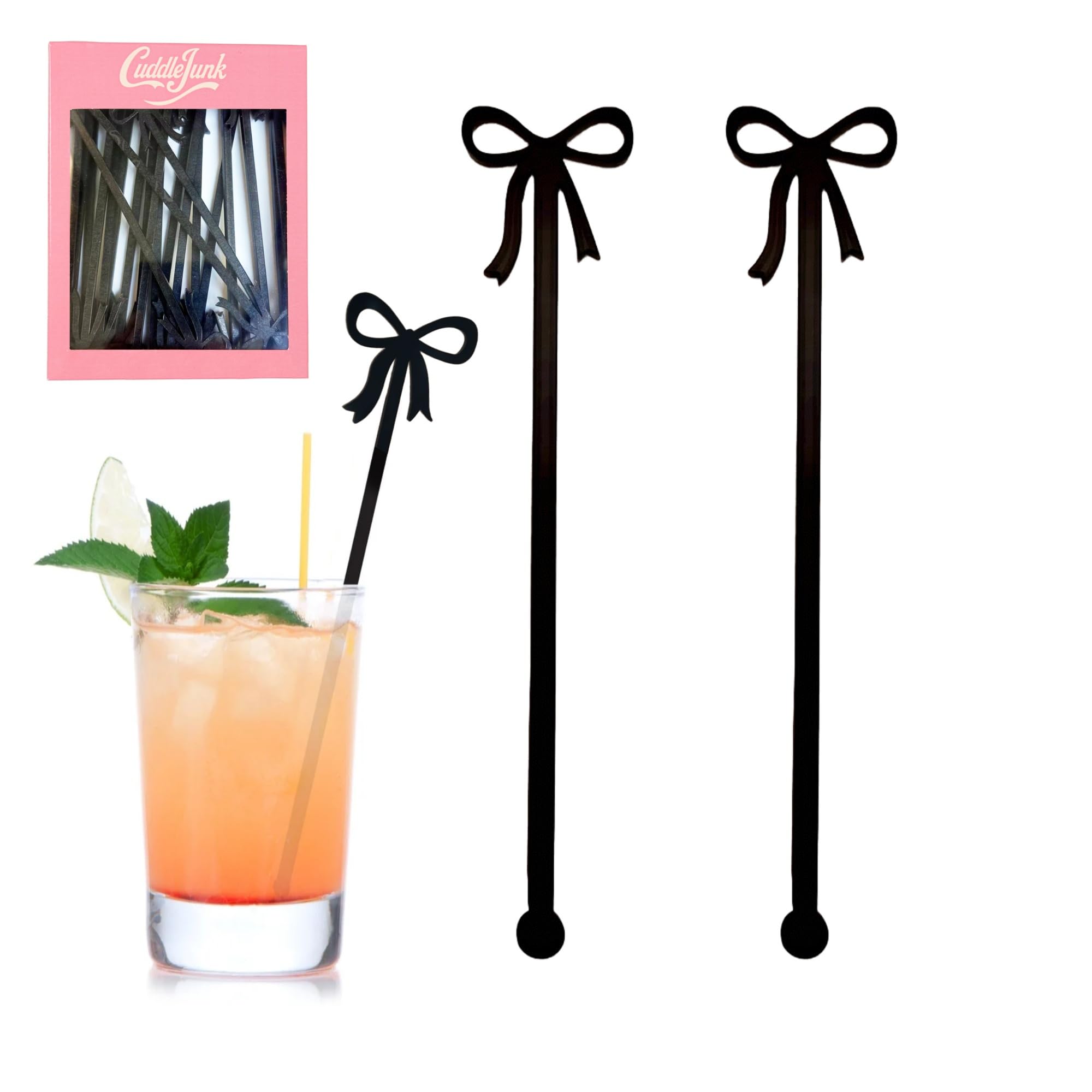 Coquette 20 pcs Bow Drink Stirrers, Acrylic Drink Stirs for Bow Themed Party Decoration