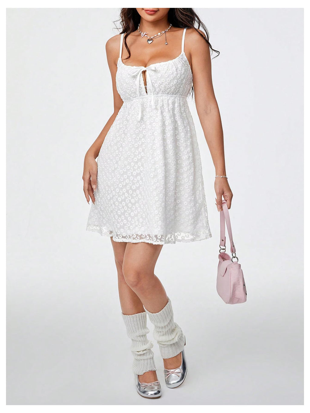 Women's Mesh Eyelet Embroidery Spaghetti Strap Cami Dress Backless Summer Mini Dresses Sundress