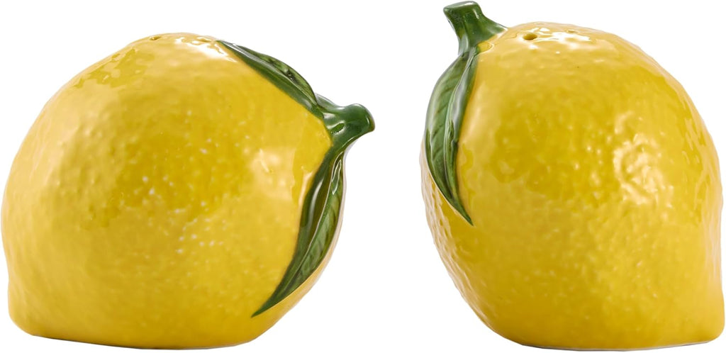 Lemon Shape Cute Handpainted Stoneware Salt & Pepper Shaker Set Decorative