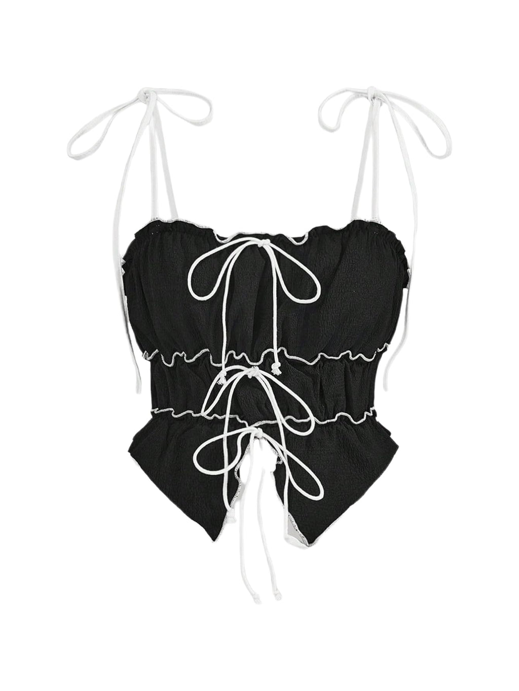 Women's Bow Tie Cami Tops Ruffle Spaghetti Strap Contrast Trim Asymmetrical Camisole Tank