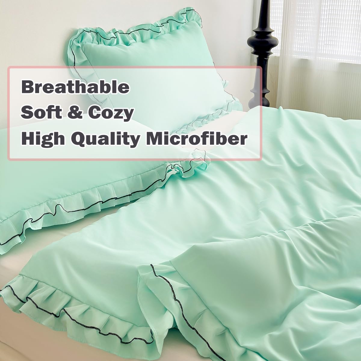 Chic Lace Bedding Set with Double Ruffle - 3 Pieces Luxury Princess Style Comforter Cover Soft Breathable