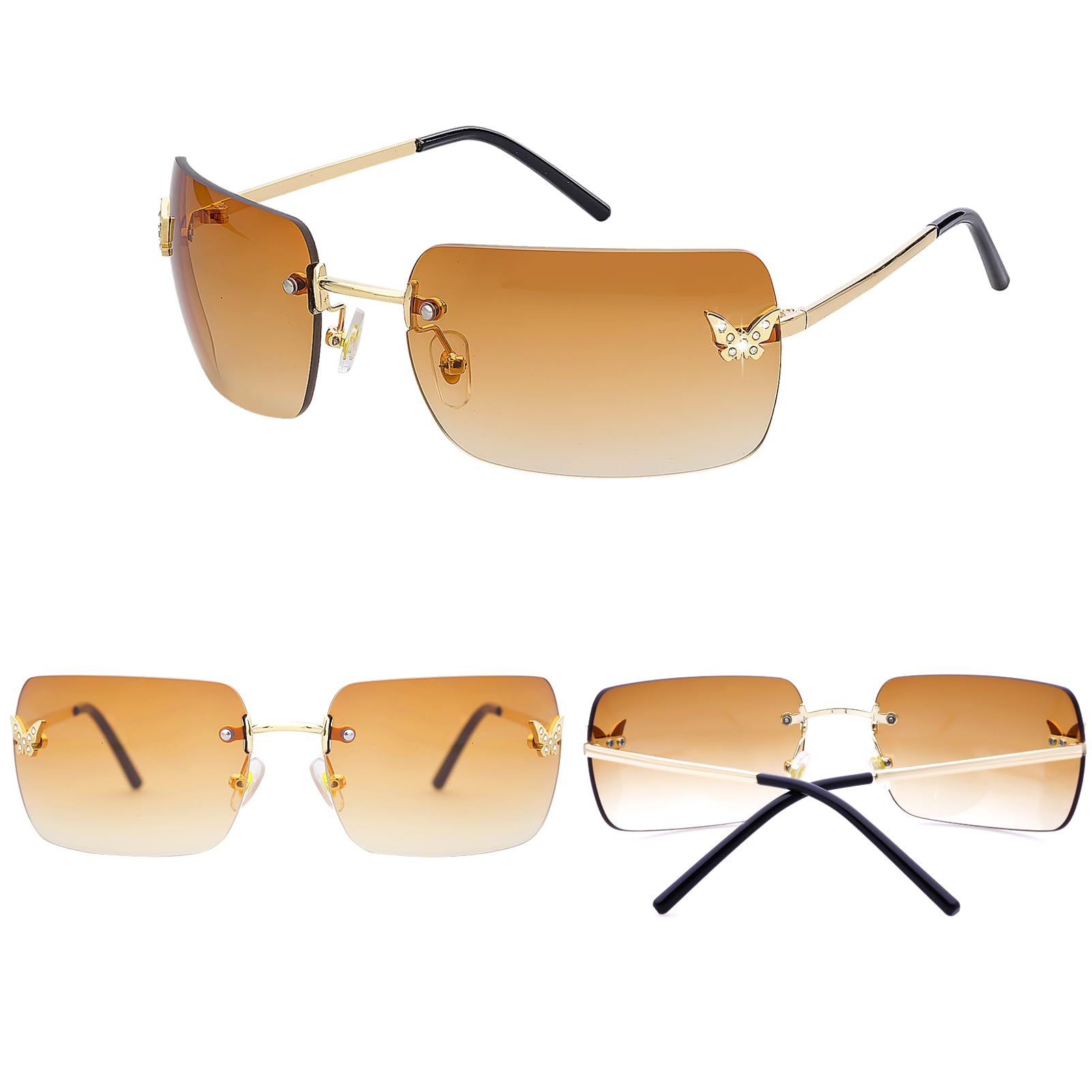 Rimless Rectangle Y2k Sunglasses Cute Small Clear Frameless Tinted Lens 2000S Fashion Shades Butterfly