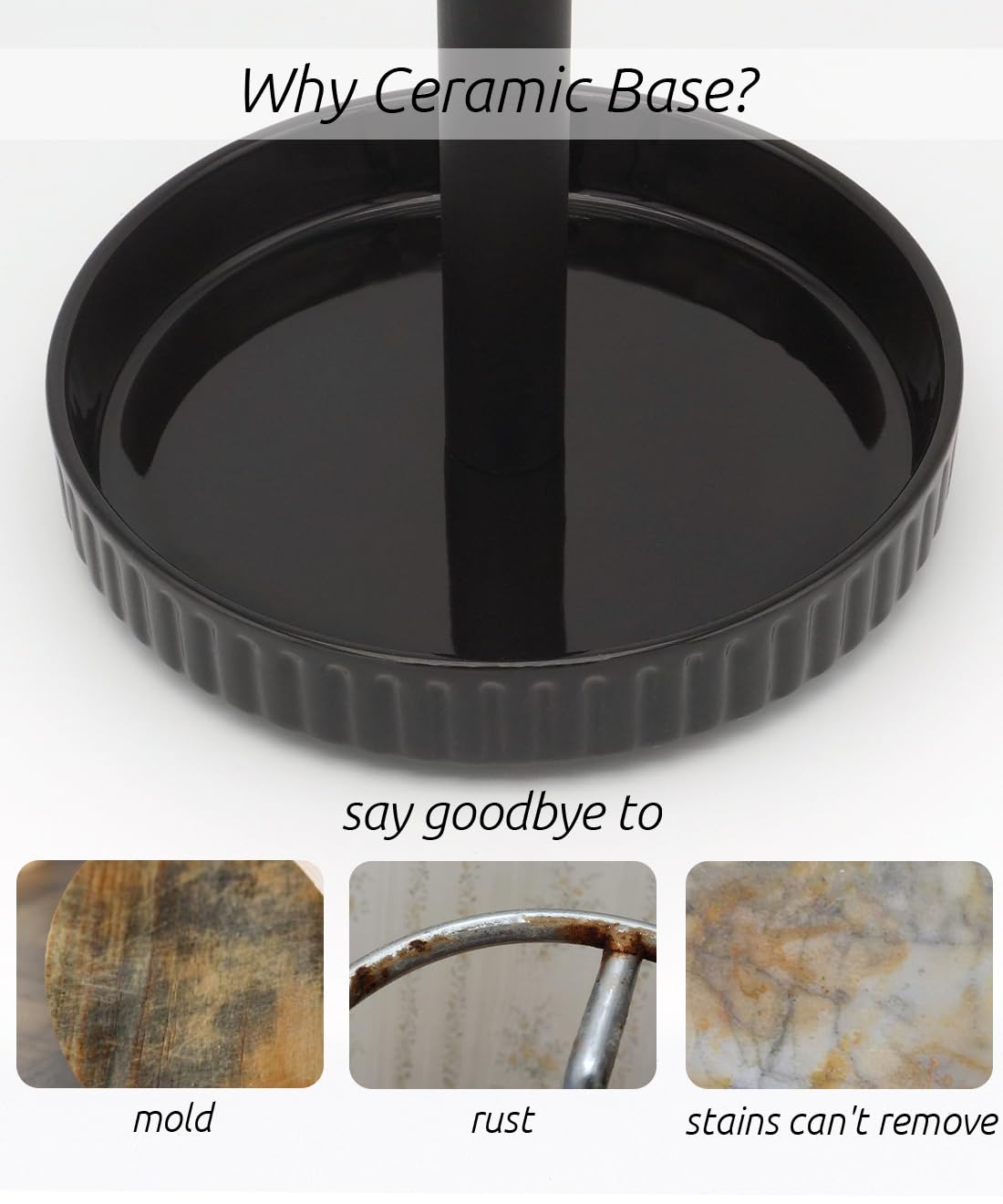 Stable Elegant and Durable Kitchen Roll Stand Paper Towel Holder Countertop, Ceramic Base