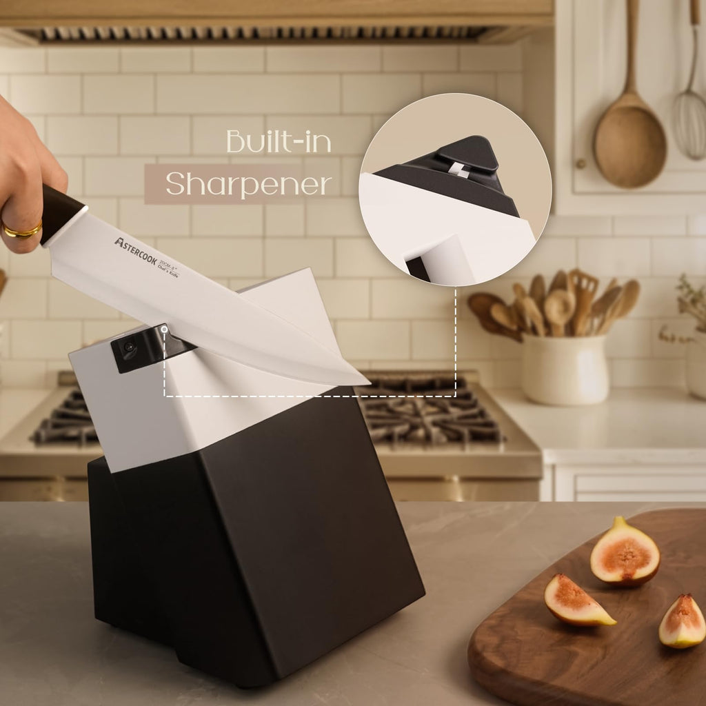 Colorful Kitchen Knives Set with Block and Sharpener Ceramic Coating 15 Pcs German Stainless Steel Knives Sharp Blade Dishwasher Safe Knife Block Set with Ergonomic Handle