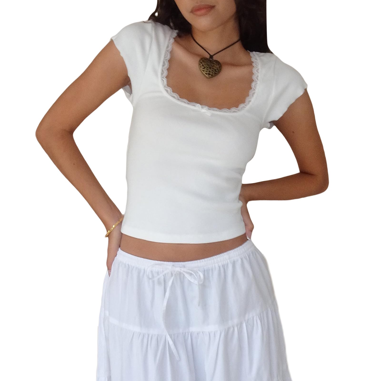 Women Vintage Y2K T-Shirt Milkmaid Crop Tops