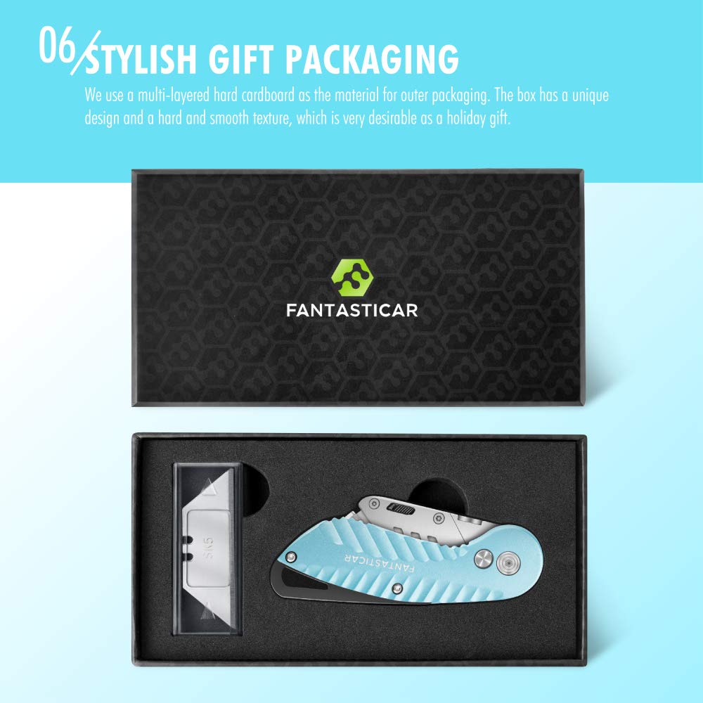 Folding Utility Knife, Cute Metal Box Cutter with Extra 5 Sharp Blades, Quick Blade Change, and Preminium Gift Packaging, for Cardboard Opener, Paper Cutter