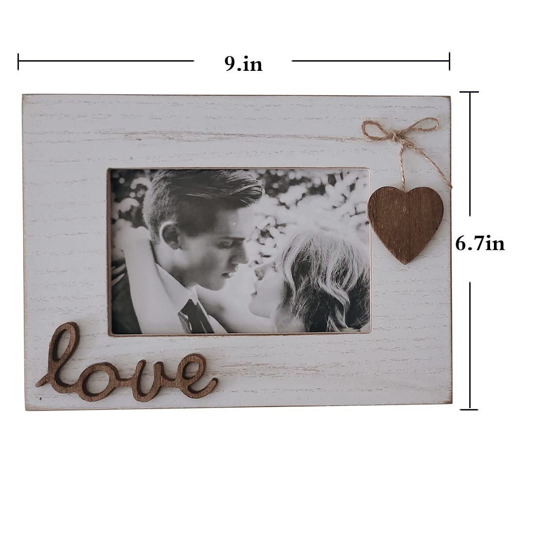 Love Picture Frame with Heart for Table Top and Wall Mounting-Distressed Wooden Photo Frame HD Glass Inside