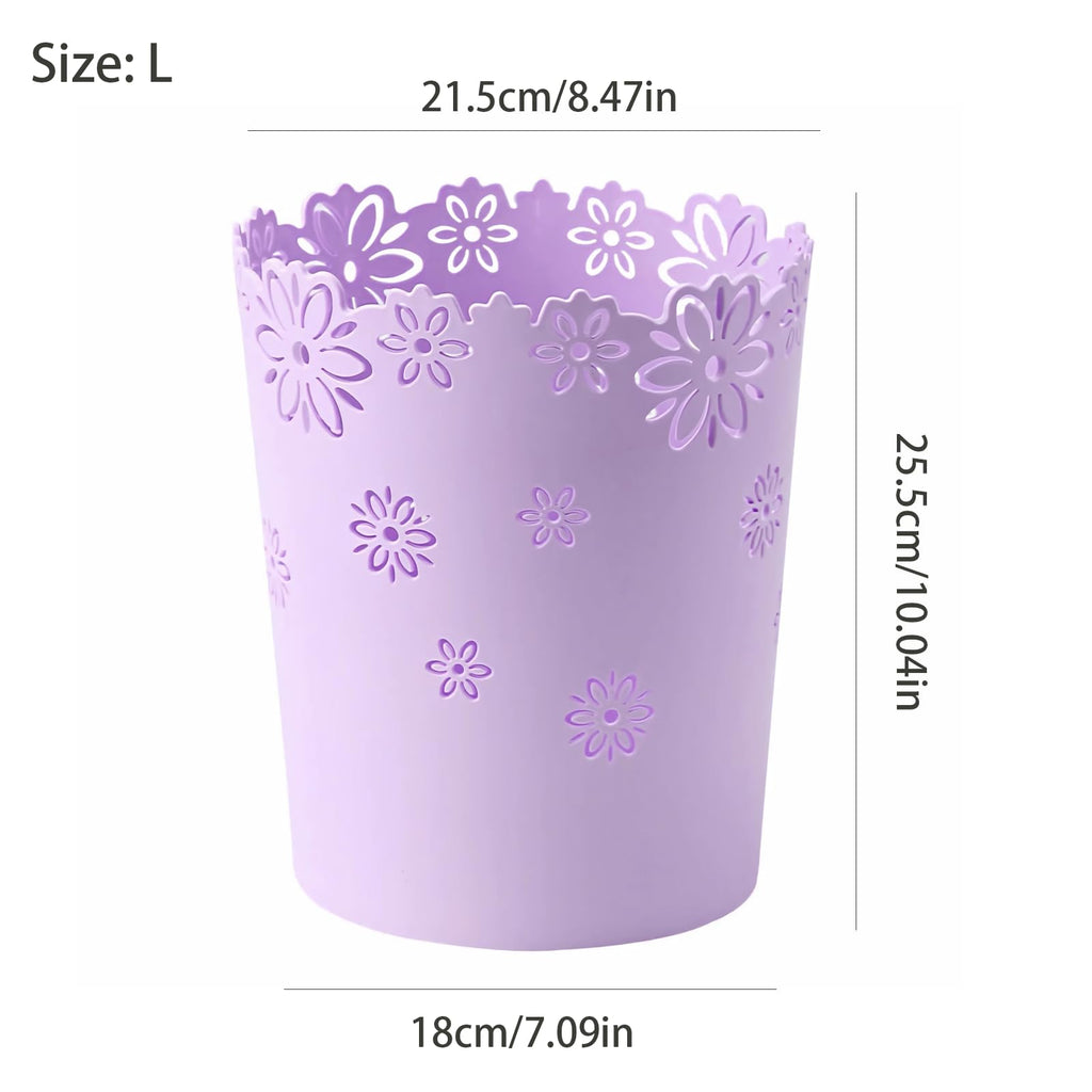Mini Wastebasket Small Trashcan Room Decor Hollow Flower Shape Plastic Lidless Round Garbage Container Bin for Bathroom, Kitchen, Bedroom, Home Office, College Dormitory
