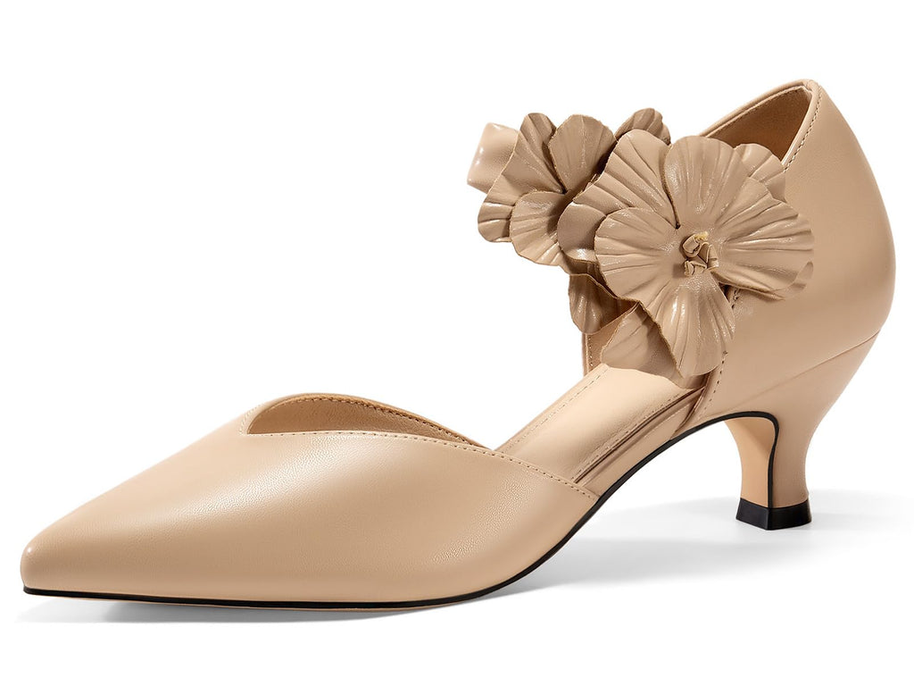 Women's Low Kitten Heels Dressy Shoes Comfortable Closed Toe Flower Slip on
