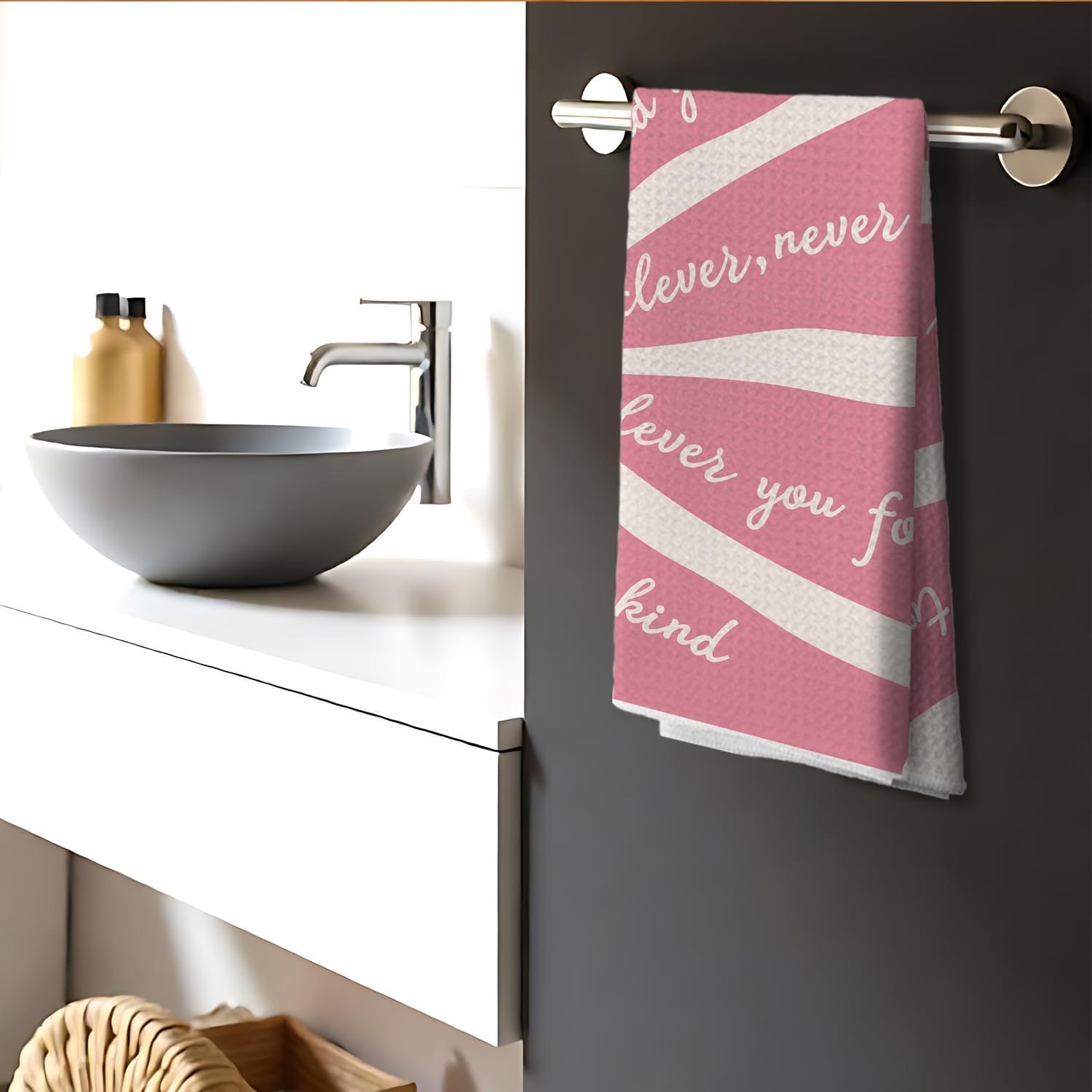 Pink Floral Kitchen Towels, Groovy Retro Boho Floral Dish Towels Tea Towels for Kitchen, Preppy Hand Towels for Bathroom, Pink Kitchen Decor, Preppy Bathroom Decor, 16x24 Inch