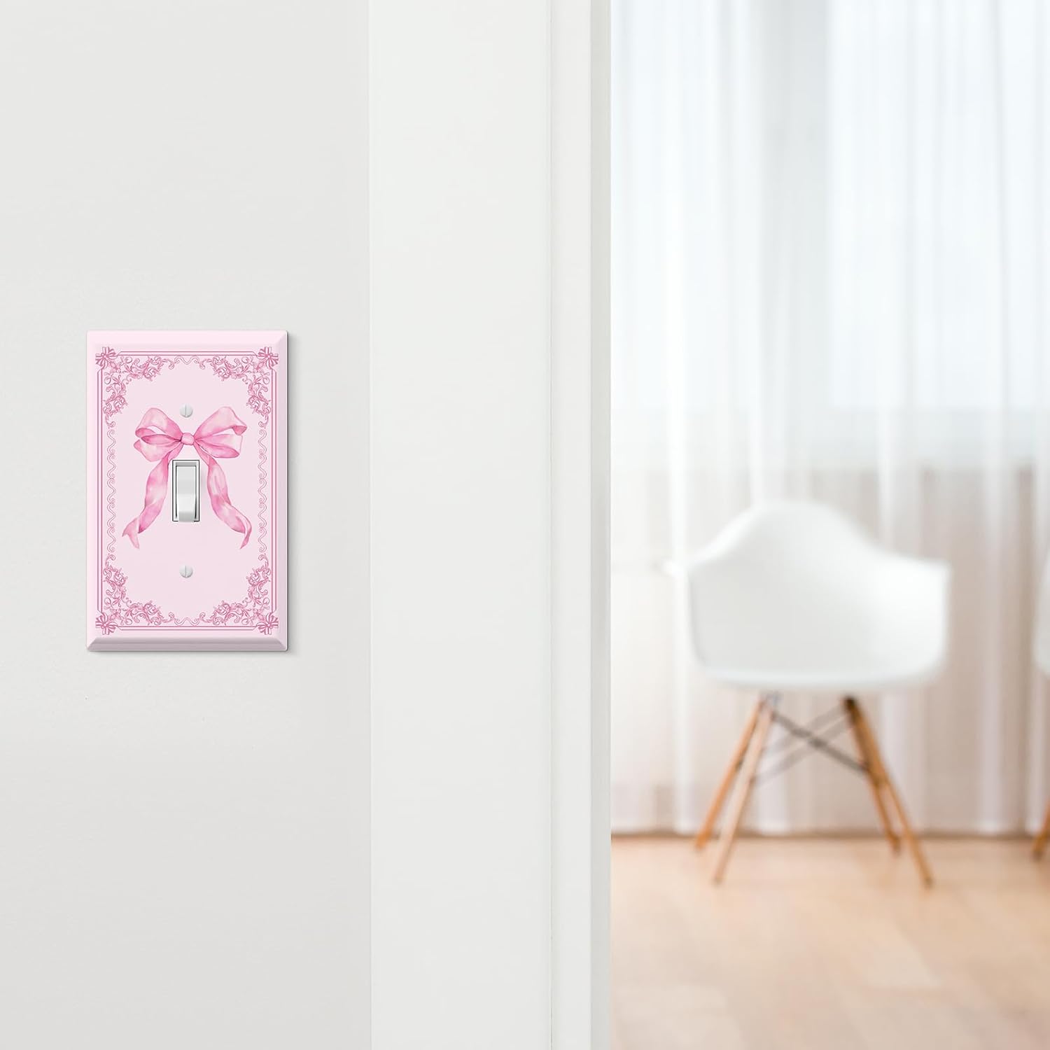 Pink Bow Light Switch Cover Plate 4 Pack Cute Outlet Covers Wall Plate with Screws Coquette Decor - 4.53 x 2.76 Inch