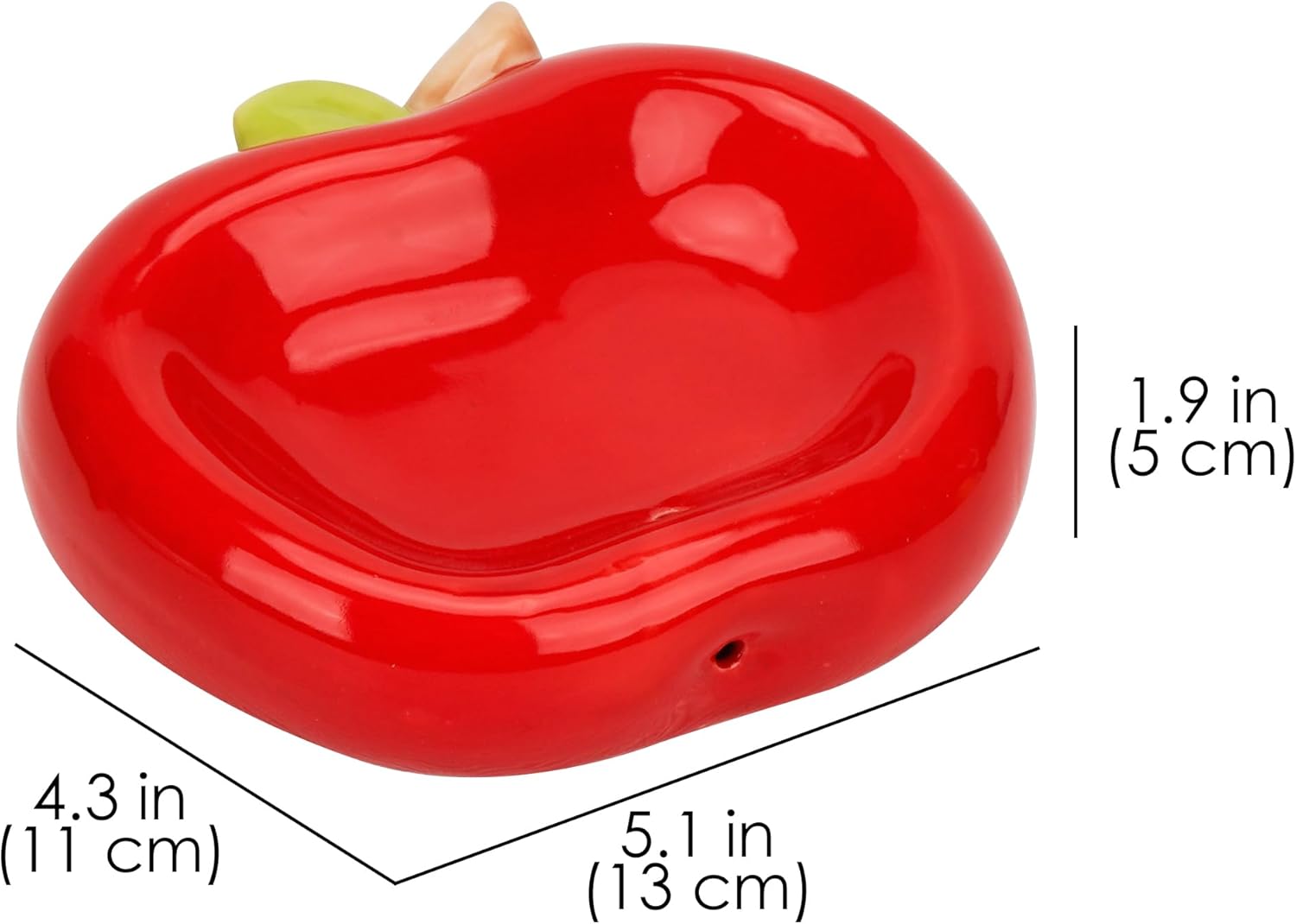 Red Apple Shaped Ceramic Soap Dish, Cute Soap Holder with Drainage Holes, No Lid Sink Side Soap Tray for Bathroom & Kitchen Countertop