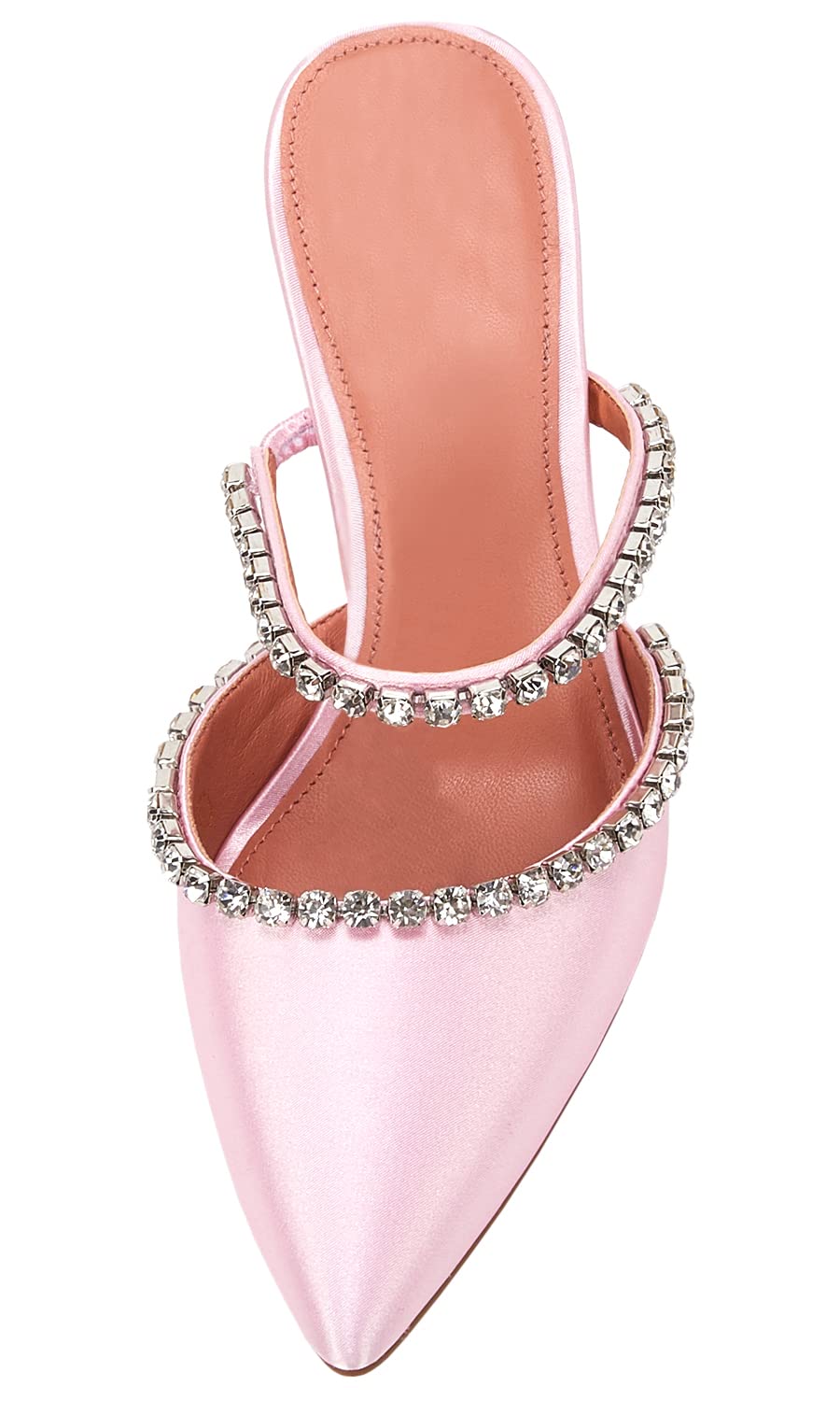 Women's Pointed Toe Strappy Heels Crystal Satin Heeled Mules Shoes