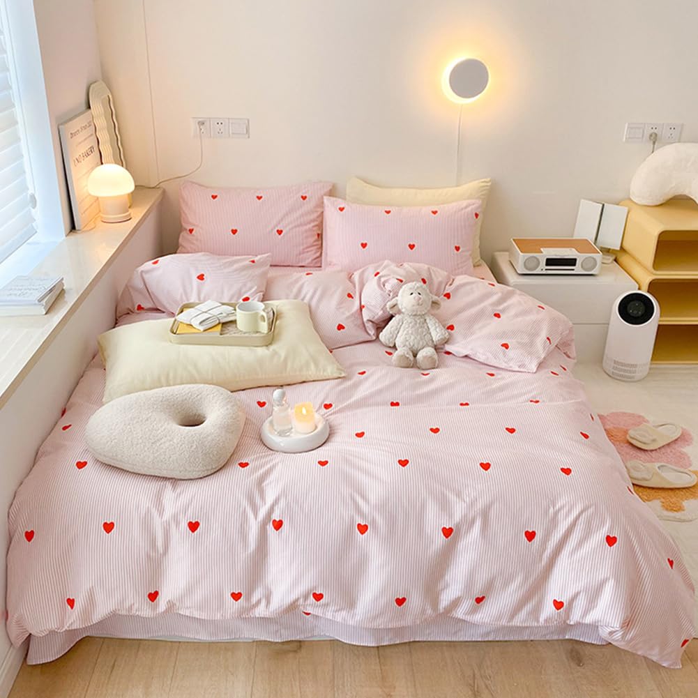 Duvet Cover Printed Bedding Set 3Pcs Girls Kawaii Pattern Comforter Cover with Zipper Closure Soft Breathable Microfiber