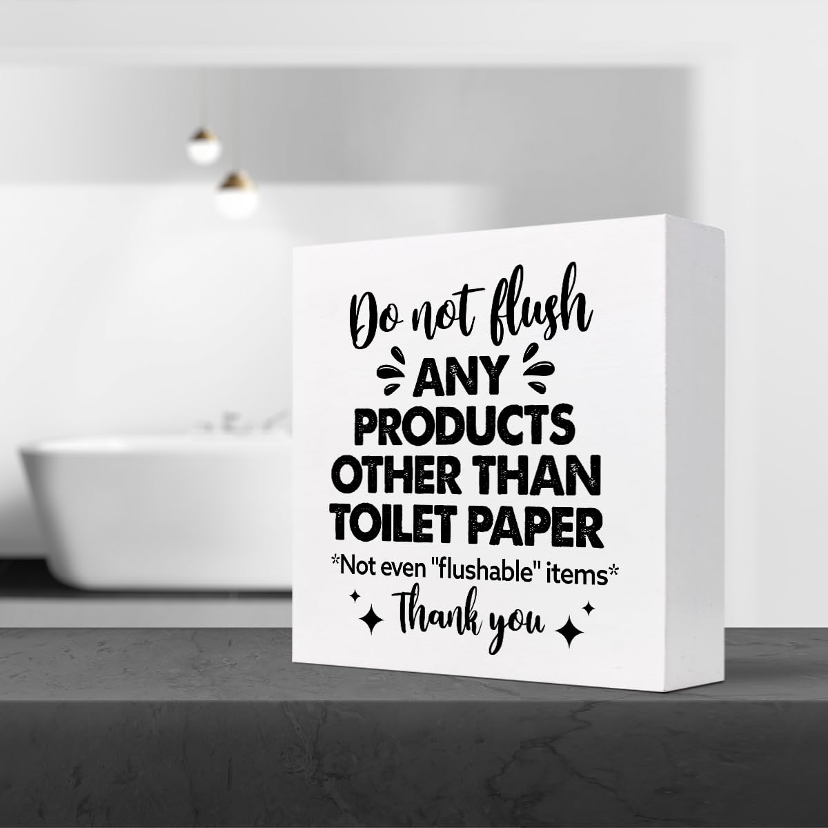 Do Not Flush Any Products Other Than Toilet Paper Wooden Box Sign - Bathroom Reminder Funny Quote Pink