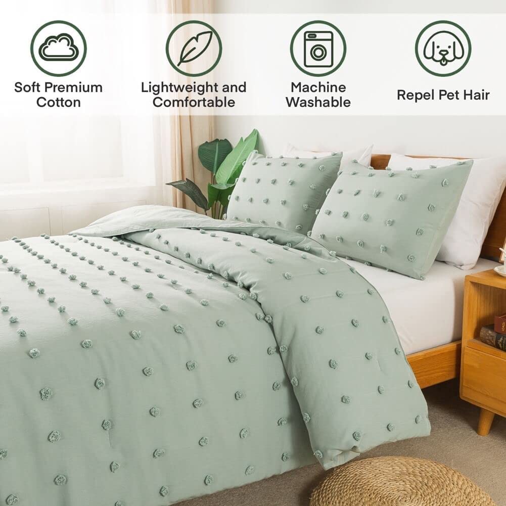 Comforter Set, 2 Pieces- Soft Cotton Lightweight Comforter with 1 Pillowcase, Chenille Dots All Season Down Alternative Comforter Set for Bedding
