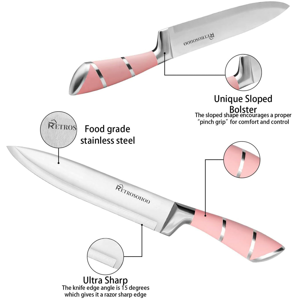 Kitchen Stainless Steel Knife Set, 9-Pieces Sharp Non-Stick Coated Chef Knives Block Set