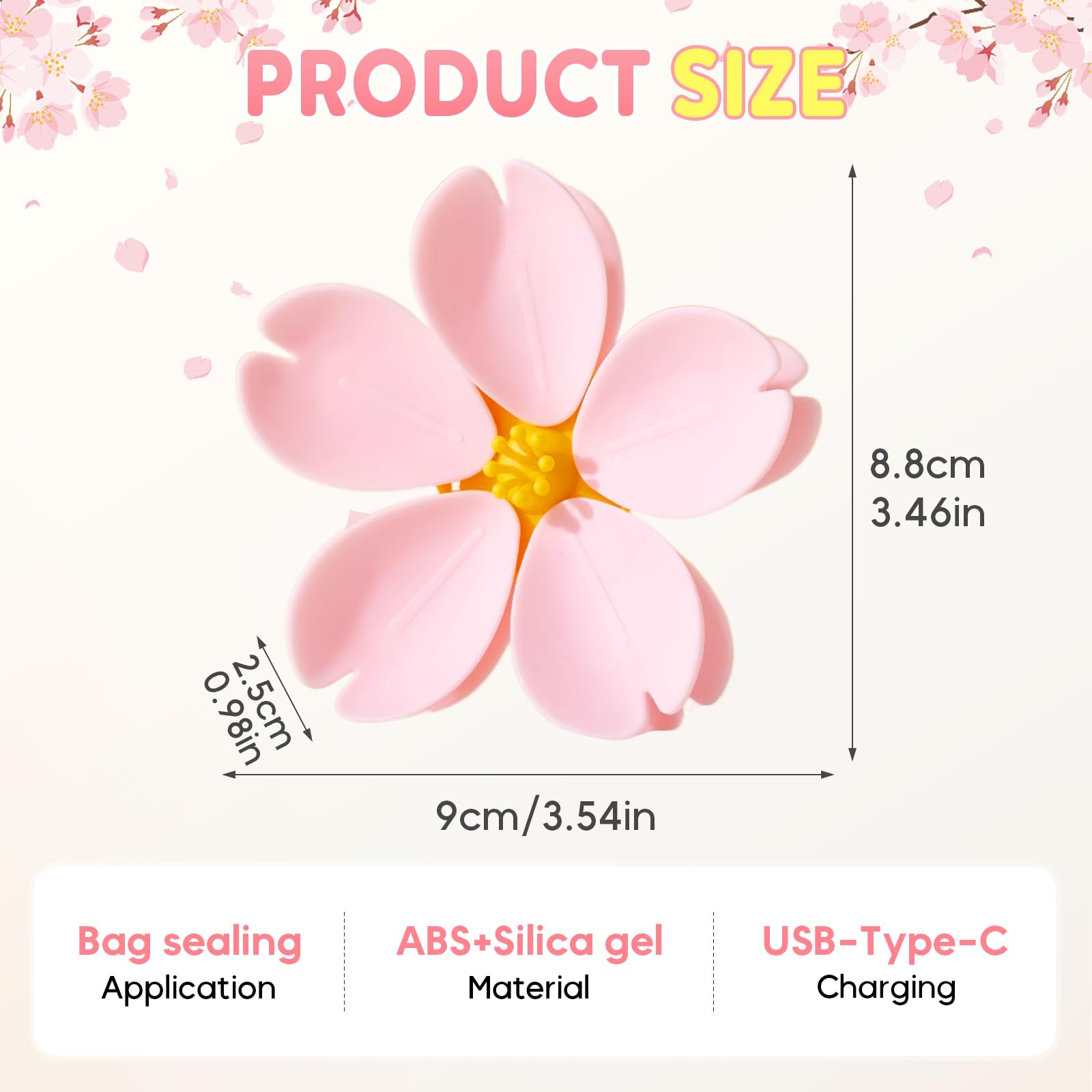 Cherry Blossom Magnetic Snack Sealing Clip, Reusable Chip Bag Clips, Grip Sticks Food Clips for Bags, Kitchen Decor Bag Sealers