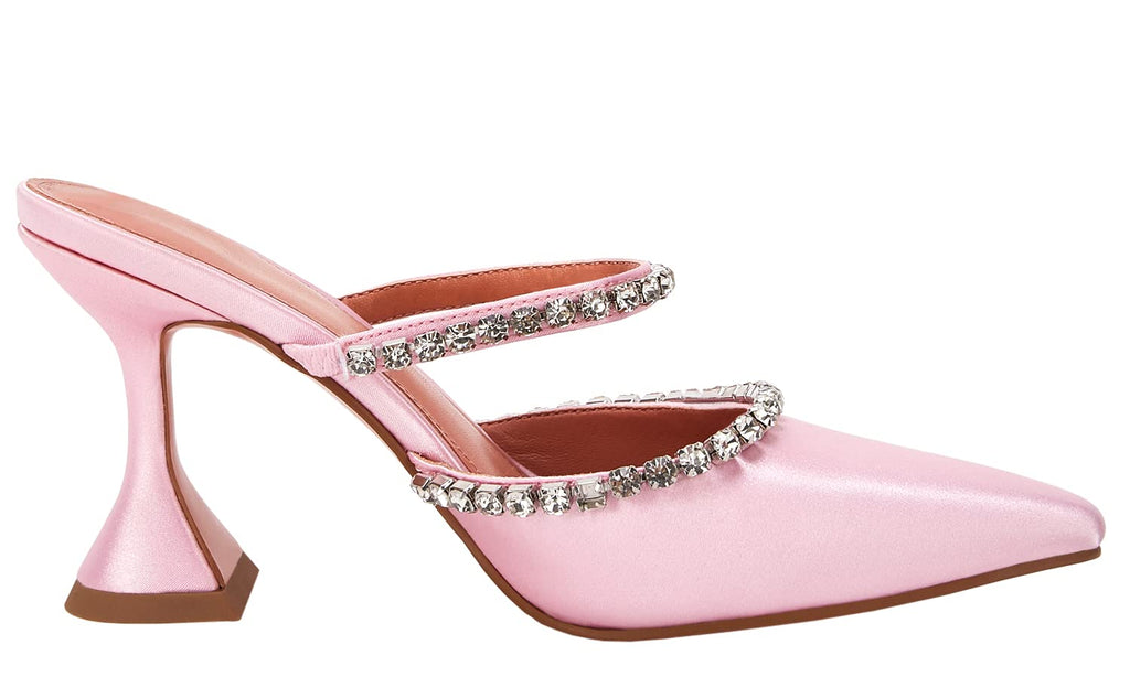 Women's Pointed Toe Strappy Heels Crystal Satin Heeled Mules Shoes