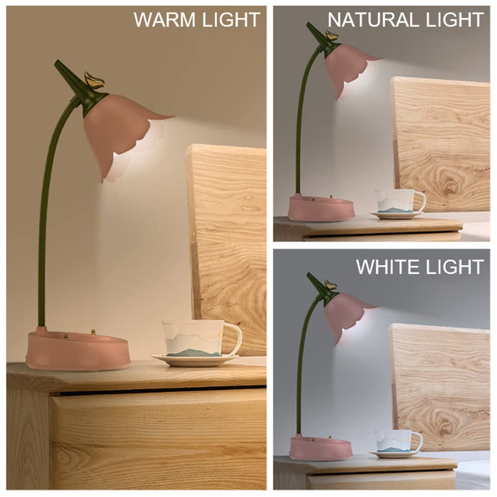 Flower LED Desk Lamp Cordless Table Light Adjustable Gooseneck Dimmable Touch Rechargeable Battery Student Bedroom Room Lighting Table Light House Decor