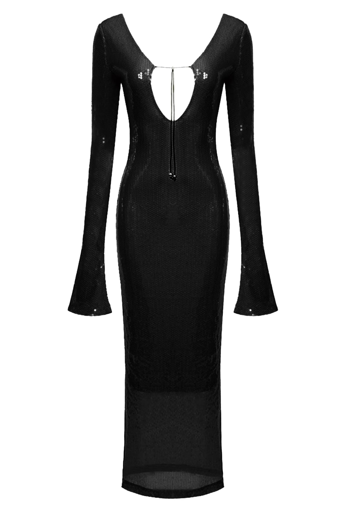 Deep V Dress with Drawstring Long Sleeve Sequin Dress for Women Long Gown