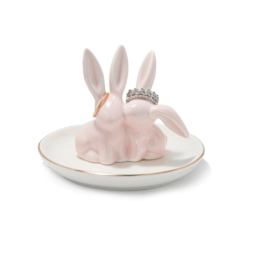 Ceramic Bunny Ring Holder - Rabbit Ring Dish Jewelry Holder Dish Trinket tray for Rings Earrings Necklace Organizer