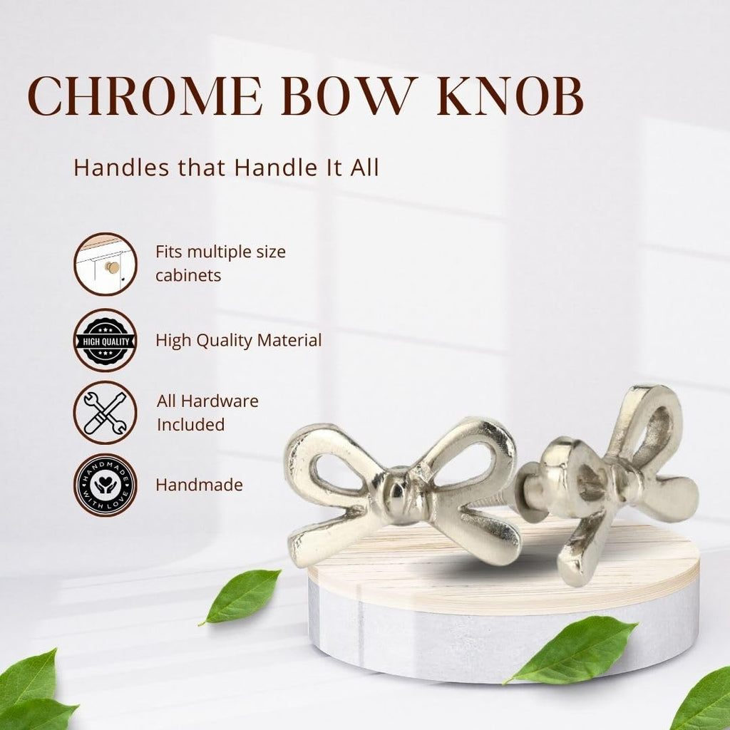 Set of 6 Metal Door Knobs - Decorative Door Knobs Bow Tie Handle with Screw | Cupboard Drawer Wardrobe Pulls (2.25" x 1.25" x 1.1") Gold