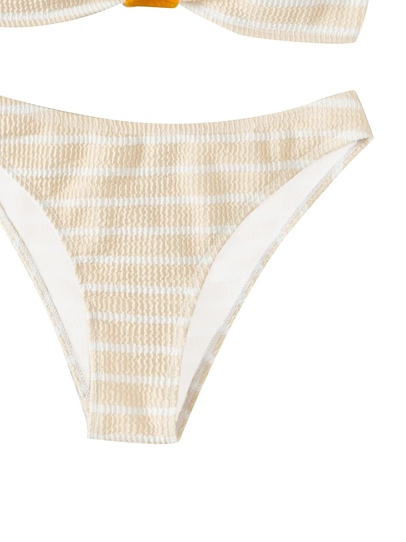 Women's 2 Piece Strapless Swimsuit Striped Bandeau High Waisted Thong Bikini Set Bathing Suit