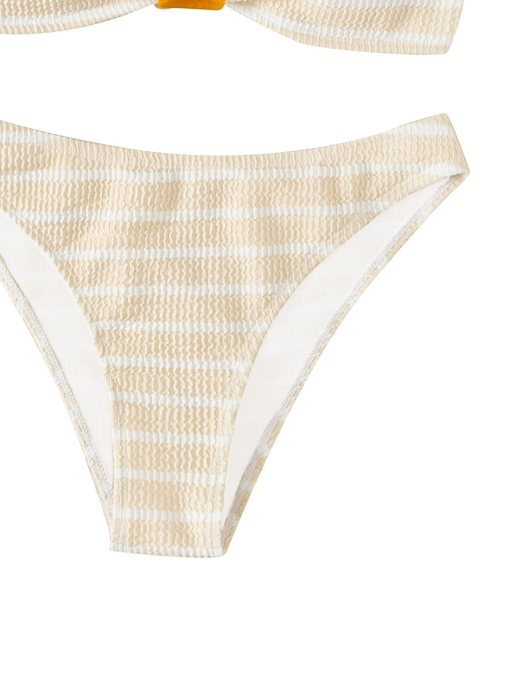 Women's 2 Piece Strapless Swimsuit Striped Bandeau High Waisted Thong Bikini Set Bathing Suit