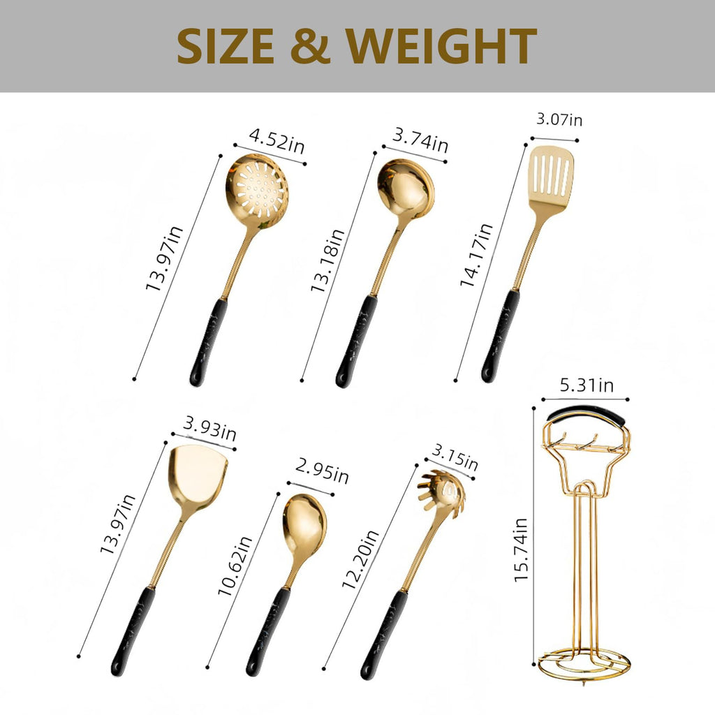 Gold Kitchen Utensils, 7pieces Gold Cooking Utensils Set, Kitchen Tools Set With Utensil Holder, Gold Kitchen Accessories, Dishwasher Safe, Easy To Clean