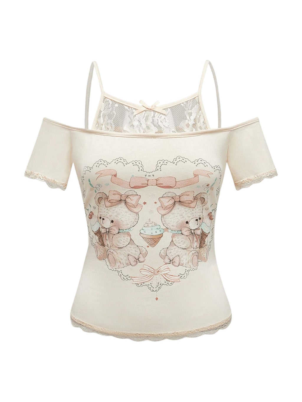 Women's Y2K Coquette Aesthetic Crop Tops Summer Kawaii Clothes Cute Lace Bow Cold Shoulder Graphic Tees