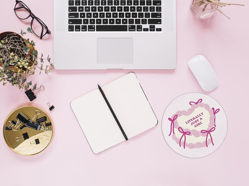 Coquette Pink Bow Mouse Pad, Non-Slip Rubber Base Mousepads for Office Desk Decor, 8.7 x 8.7 Inch
