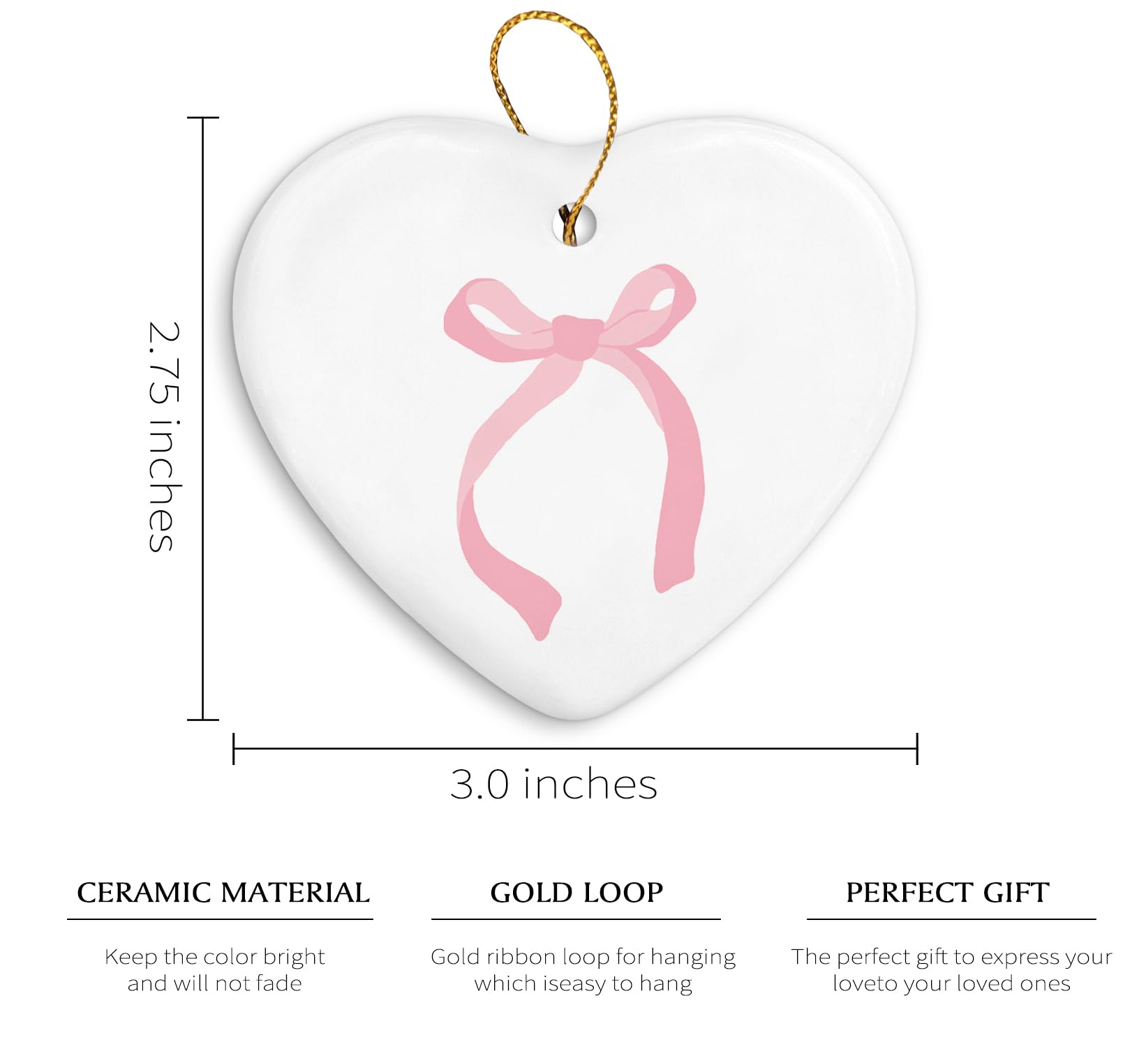 Coquette Trendy Pink Bow Ornament, Keepsake Sign for Decoration, Ceramic Heart