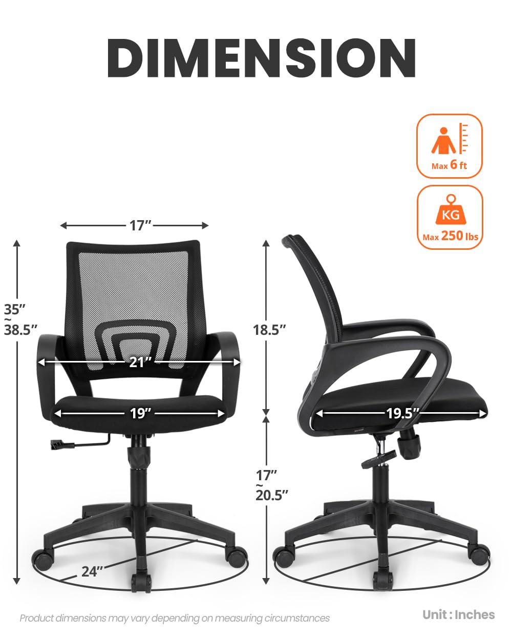 Office Desk Computer Chair Ergonomic Mesh Gaming Mid Back Seat with Comfy Lumbar Support Adjustable Height Swivel