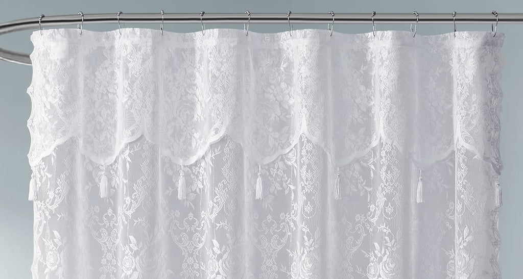 Luxury Lace Small Shower Curtain - Lace Shower Curtain with Attached Valance & Tassels