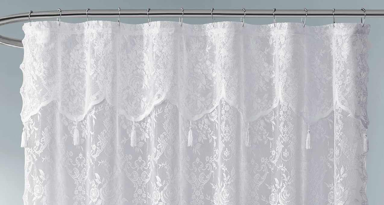 Luxury Lace Small Shower Curtain - Lace Shower Curtain with Attached Valance & Tassels