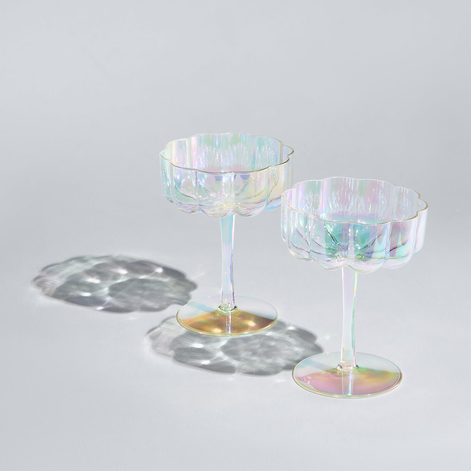 Shatterproof Acrylic Flower Wavy Vintage Art Deco Martini, Champagne & Cocktail Muted Pastel Color Plastic Tritan Coupe Glasses