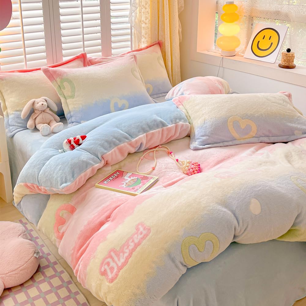 Kawaii Twin Duvet Cover Set â€?Soft Reversible Bedding with Fluffy Comforter Cover