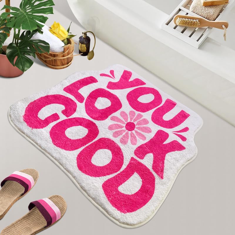 You Look Good Bath Mat Flower Bathroom Rug, Soft Absorbent Water Non Slip Rug, Superior Washable Microfiber (21"x25")