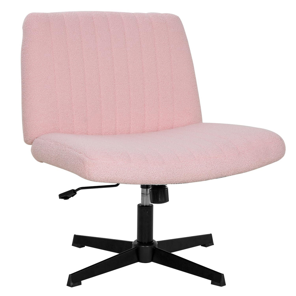Criss Cross Chair, Armless Cross Legged Wide Comfty Desk Chair with No Wheels Modern Height Adjustable, Swivel Fabric Vanity Chair