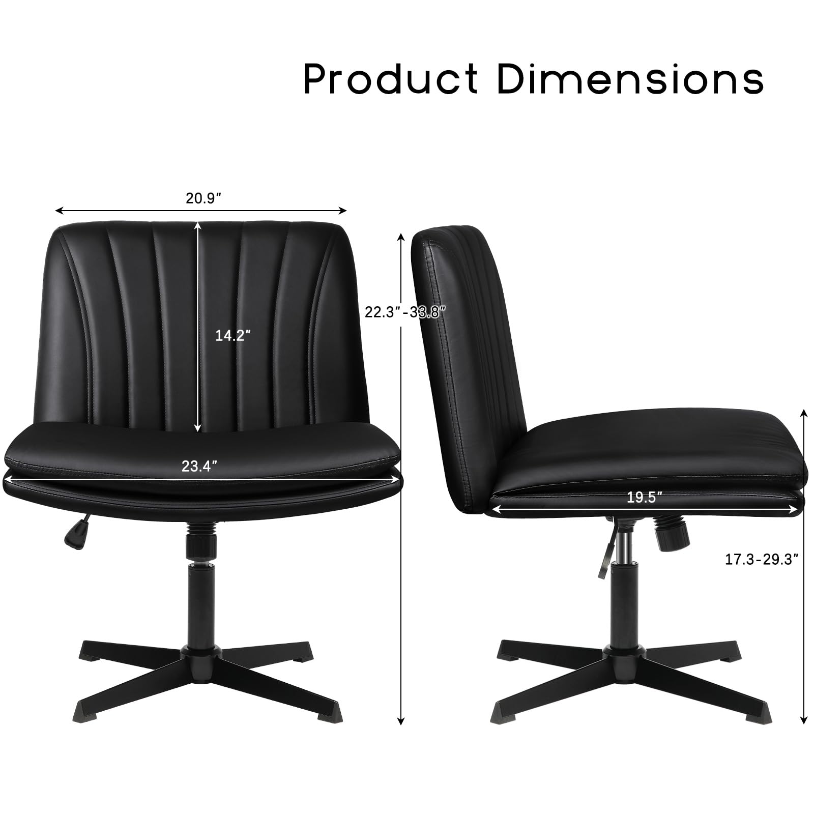Criss Cross Chair, Armless Cross Legged Office Desk Chair No Wheels, Fabric Padded Modern Swivel Height Adjustable Mid Back Wide Seat
