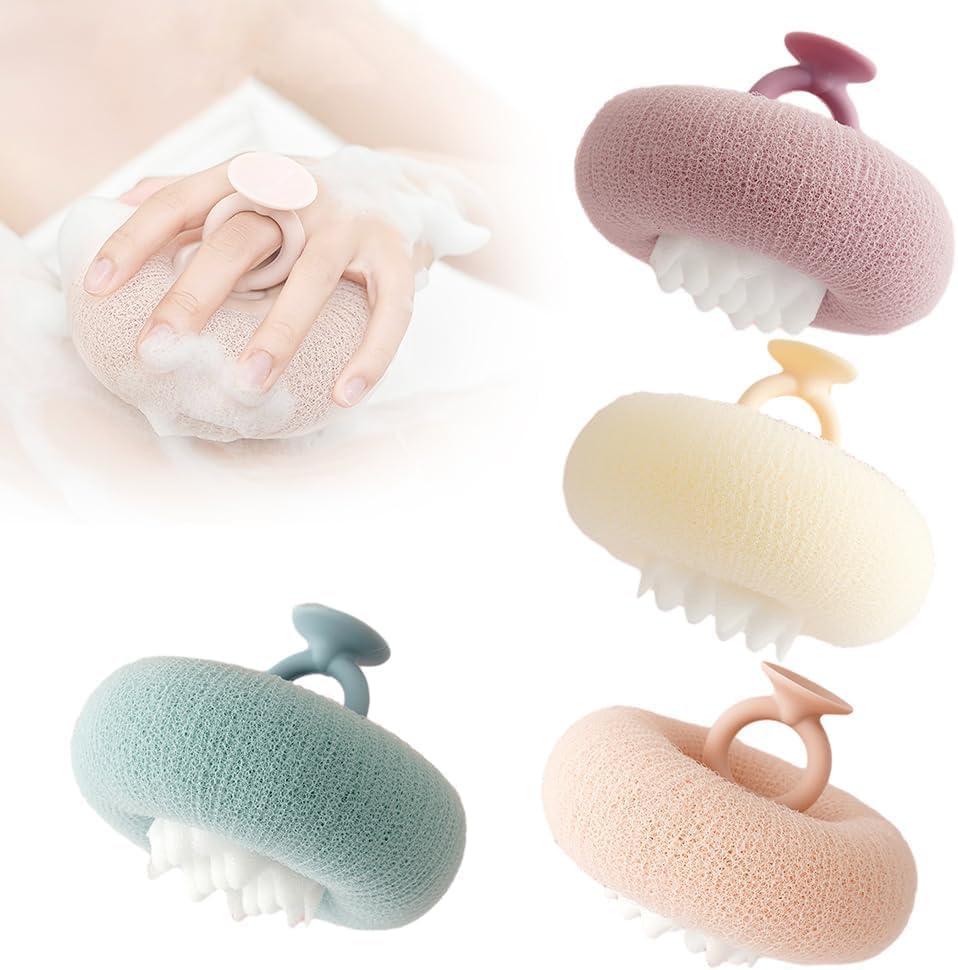 Upgraded 2-in-1 Sunflower Bath Ball Exfoliating Bath Sponge Cleaning Brush, Super Soft Sunflower Suction Cup Bath Ball, Sponge Mesh Pouf Shower Ball