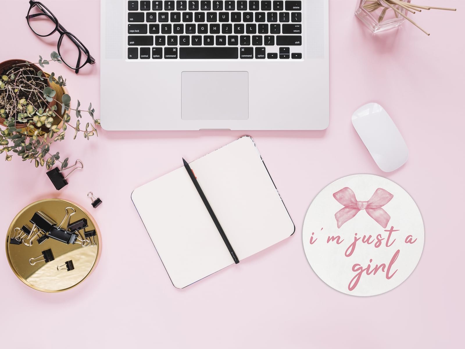 Coquette Pink Bow Mouse Pad, Non-Slip Rubber Base Mousepads for Office Desk Decor, 8.7 x 8.7 Inch