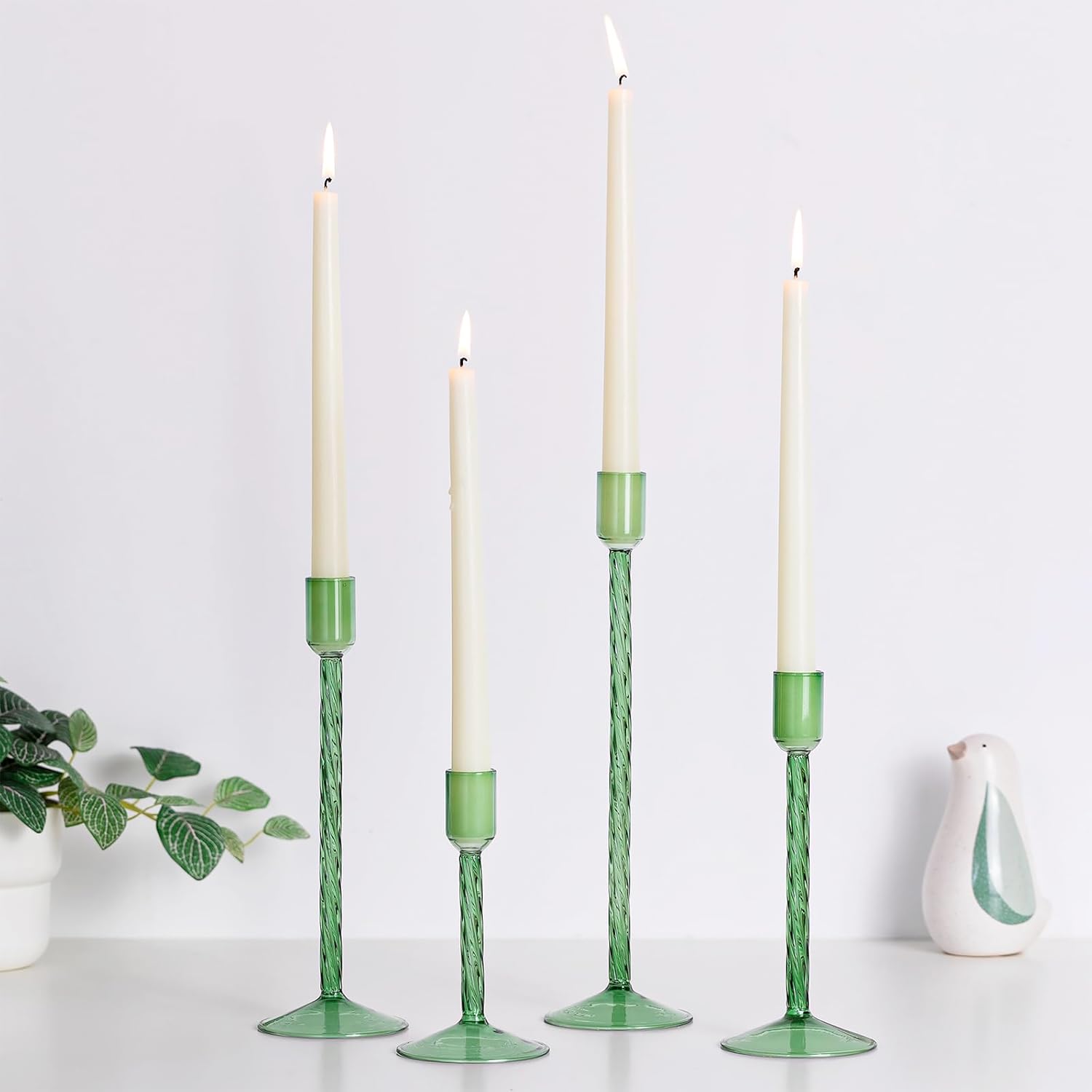 Glass Taper Candle Holders: 4 Pcs Pink Vintage Candlestick Holders Tall Candle Sticks Holder Decor