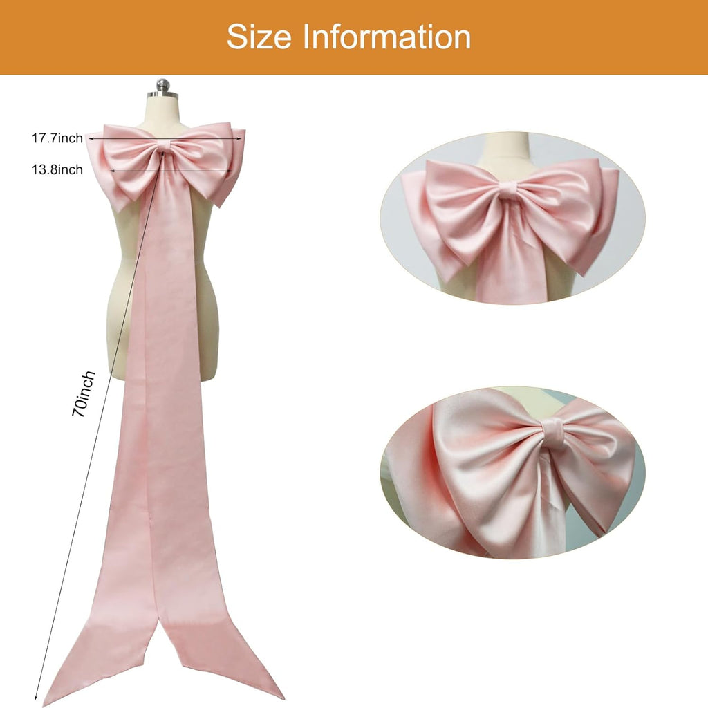 Detachable Big Bow Long Train Satin Bowknot Sweep Train Waist Sash Belt Bowknot for Wedding Formal Dress