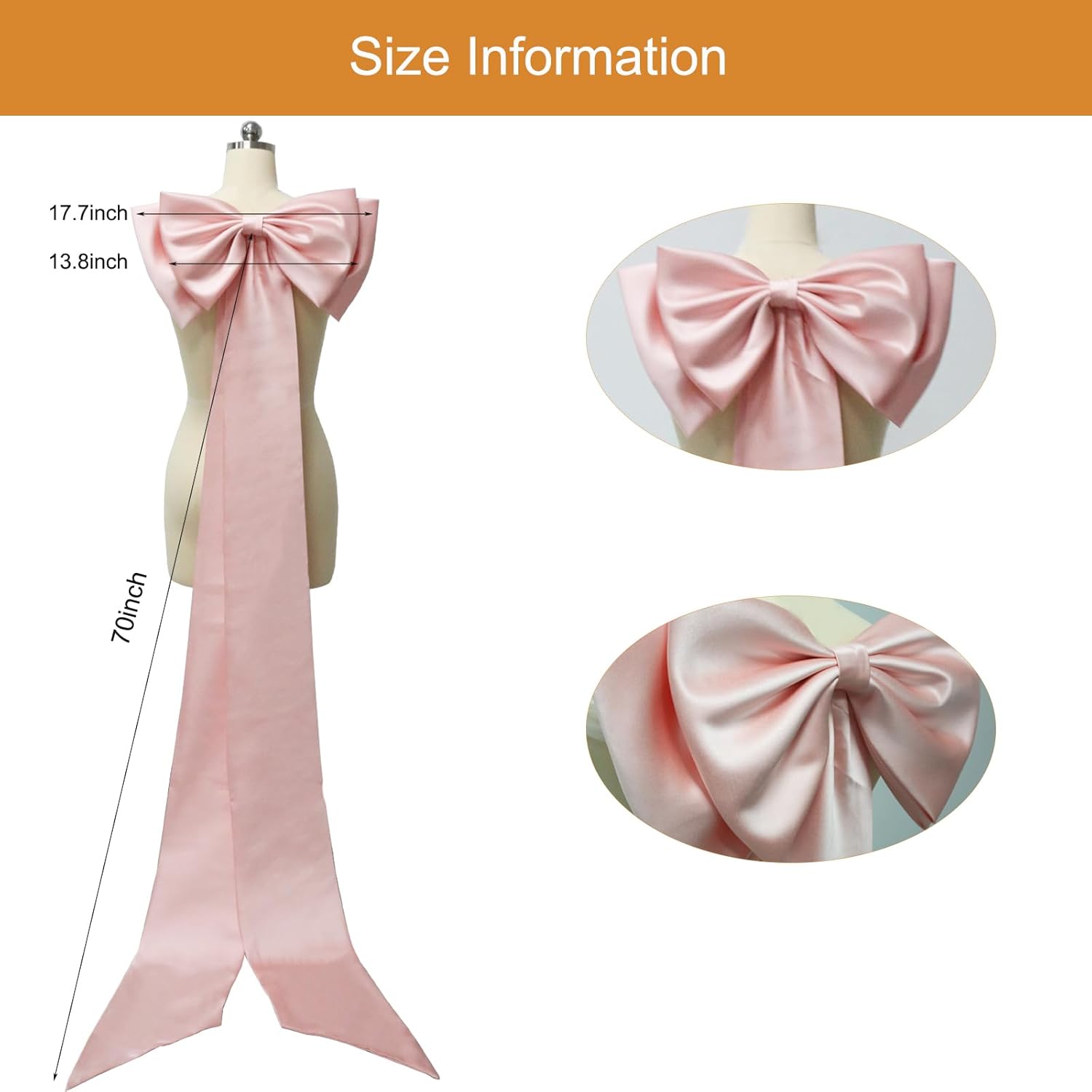 Detachable Big Bow Long Train Satin Bowknot Sweep Train Waist Sash Belt Bowknot for Wedding Formal Dress
